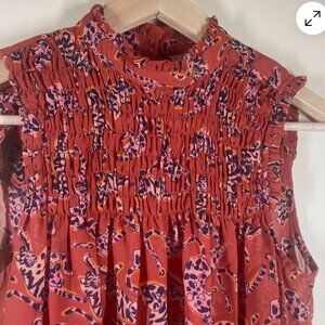 Anthropologie Maeve Darby Leopard Smocked Sheer Sleeveless Blouse